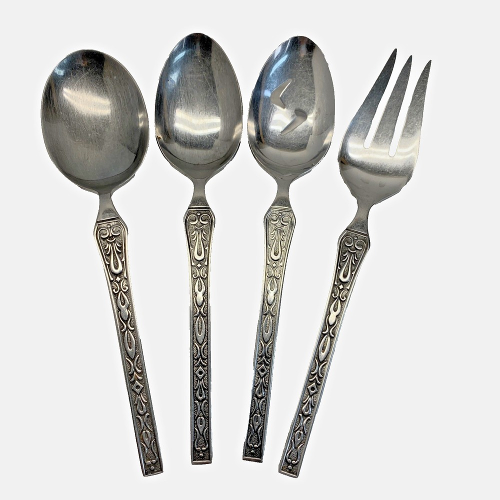 Towle Supreme Cutlery TWS131 Stainless Lot 4 3 Spoons 1 Fork Japan Black Accent